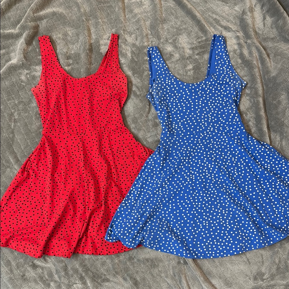 Bundle: Papillon Blanc Red and Blue Fit and Flare Scoop Neck Mini Dresses